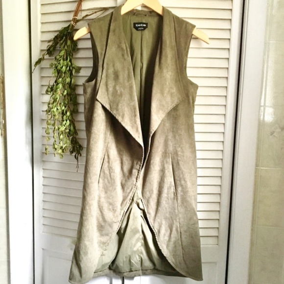 {Bebe} Sage Green Soft Suede Long Style Vest, Sm - Picture 6 of 8
